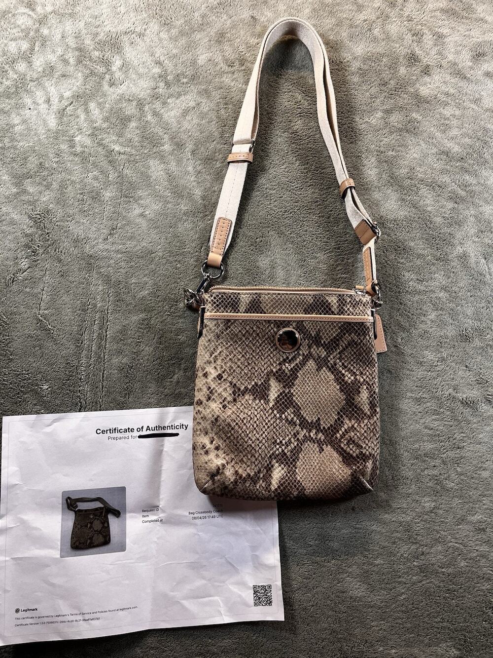 Coach Madison F51660 Python Print North South Swingpack Crossbody Bag COA